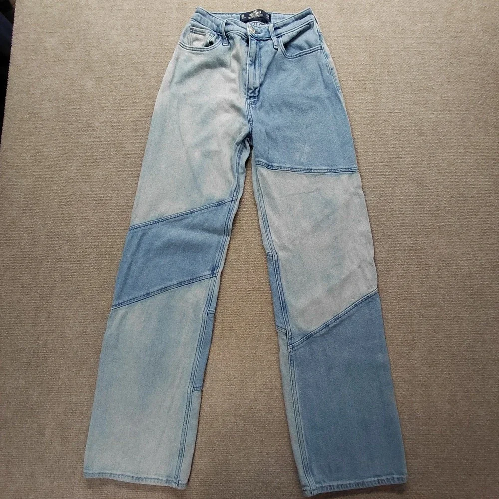 Hollister Ultra High Rise Dad Jeans Women Sz 0 R  Light Blue Denim‎ Panel 24x30